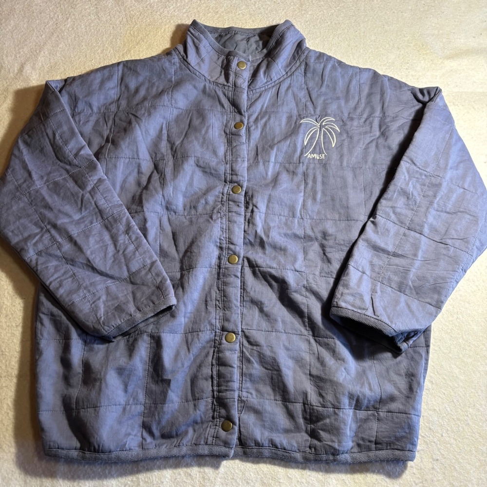 AMUSE SOCIETY Quilted‎ Palm Tree Embroidered Button Up Jacket Women's S M Blue